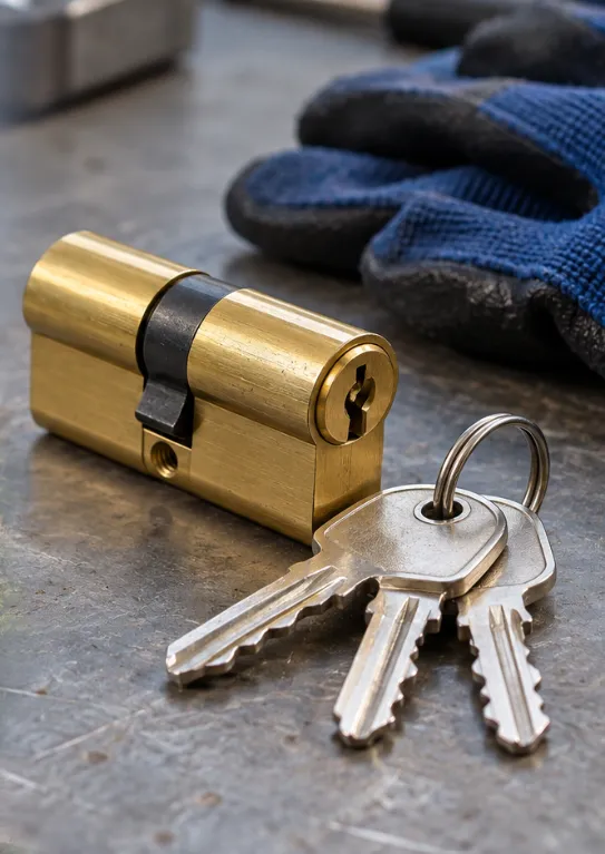 Bombín nuevo con sus llaves para cambiar el bombín de una puerta en Alcorcón