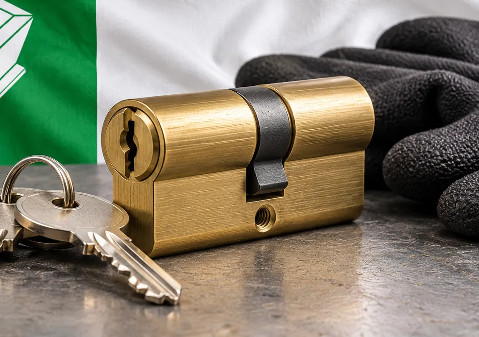 Bombín nuevo con sus llaves para cambiar el bombín de una puerta en Fuensalida