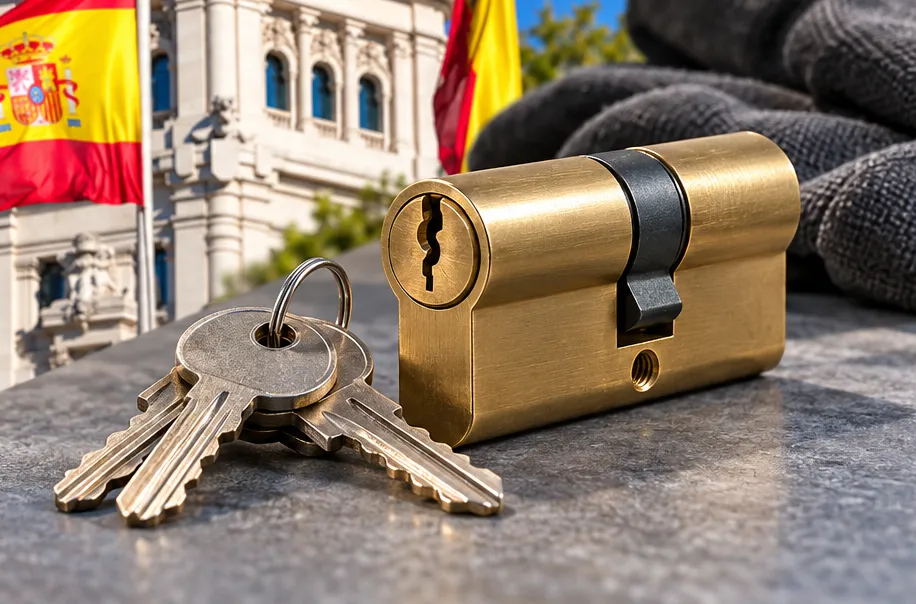 Bombín nuevo con llaves para cambiar el bombín de un piso en Palacio, Madrid