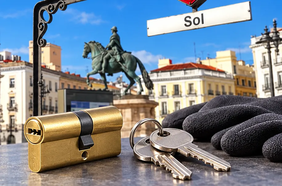 Bombín nuevo con llaves en el barrio de Sol, Madrid