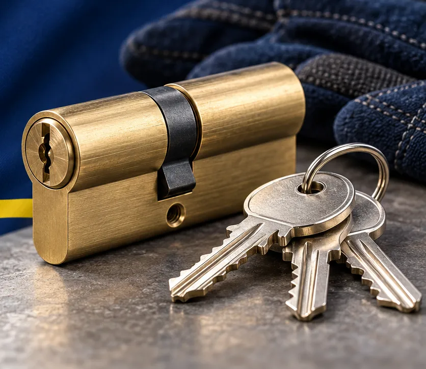 Bombín nuevo y llaves para cambiar el bombín de una puerta en Móstoles
