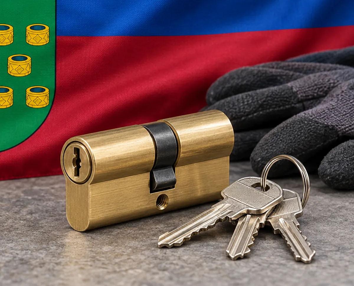 Bombín nuevo con llaves para cambiar el bombín de una puerta en Valmojado