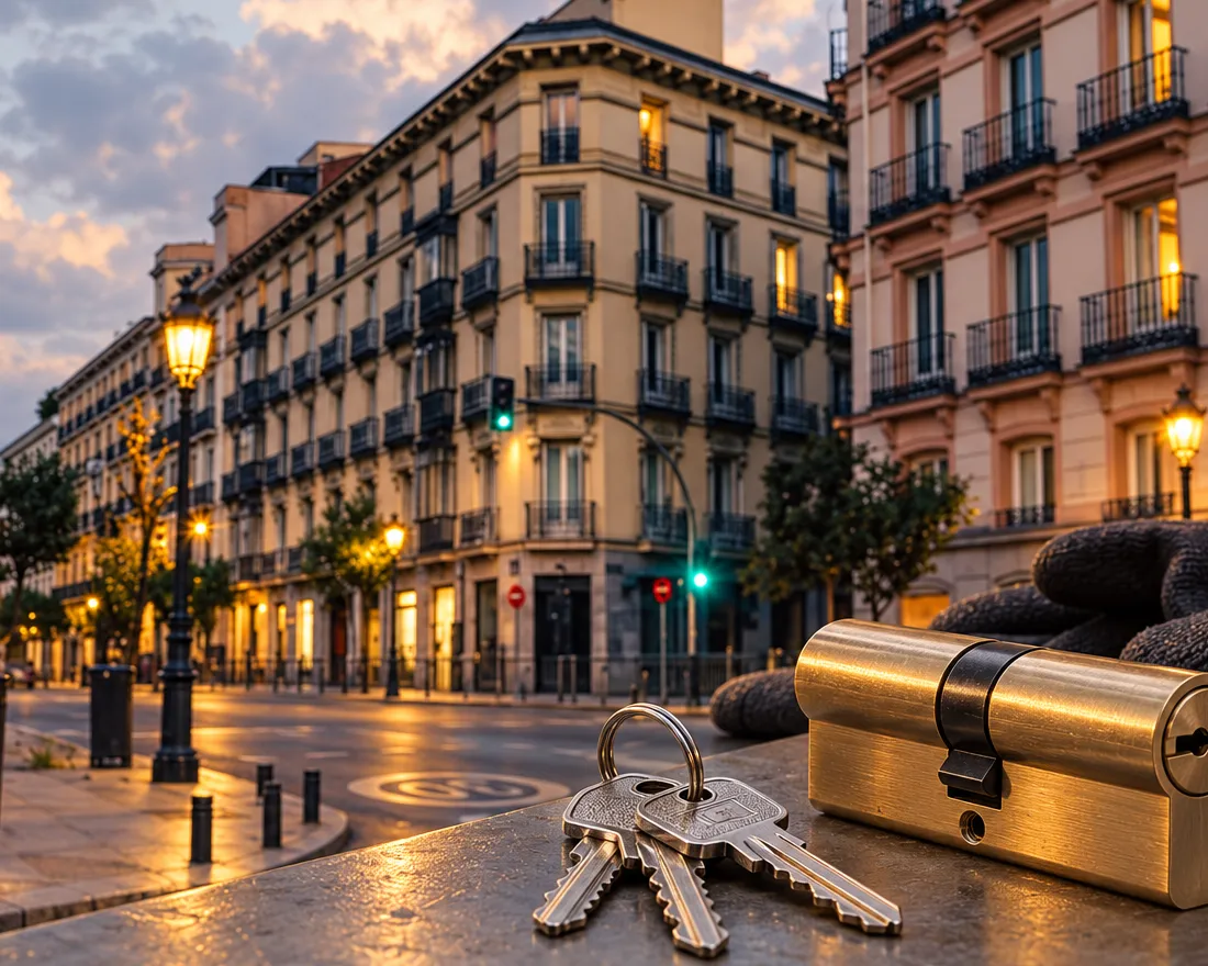 Bombín de seguridad para una puerta blindada en un piso del barrio de Justicia, Madrid