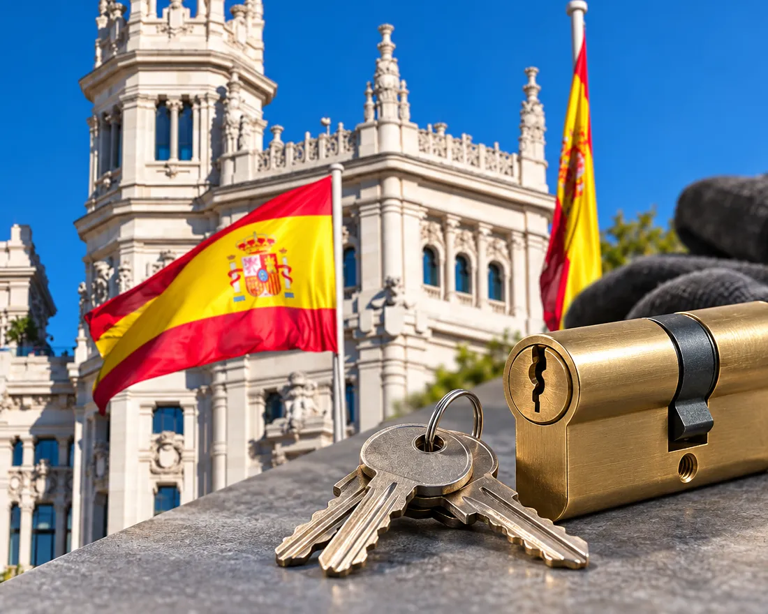 Bombín de seguridad para reforzar una puerta antigua en Palacio, Madrid