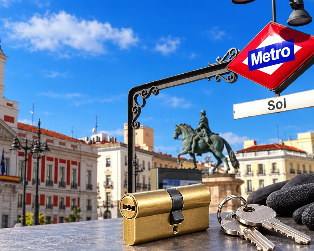 Bombín de seguridad para una puerta en el barrio de Sol, Madrid