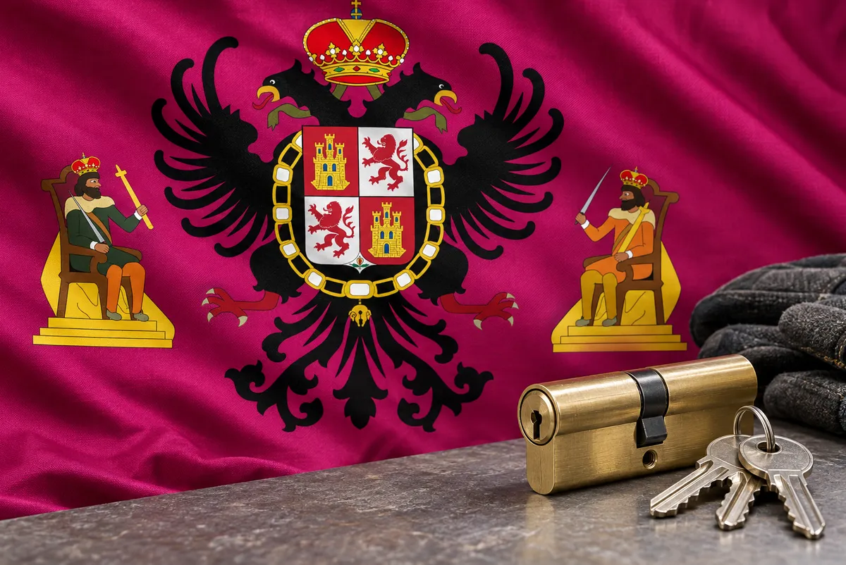 Cerrajeros en Almorox: bandera de la provincia de Toledo y un bombín nuevo con llaves