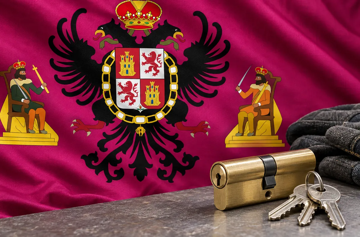 Cerrajeros en Barcience: bandera de la provincia de Toledo y un bombín nuevo con llaves
