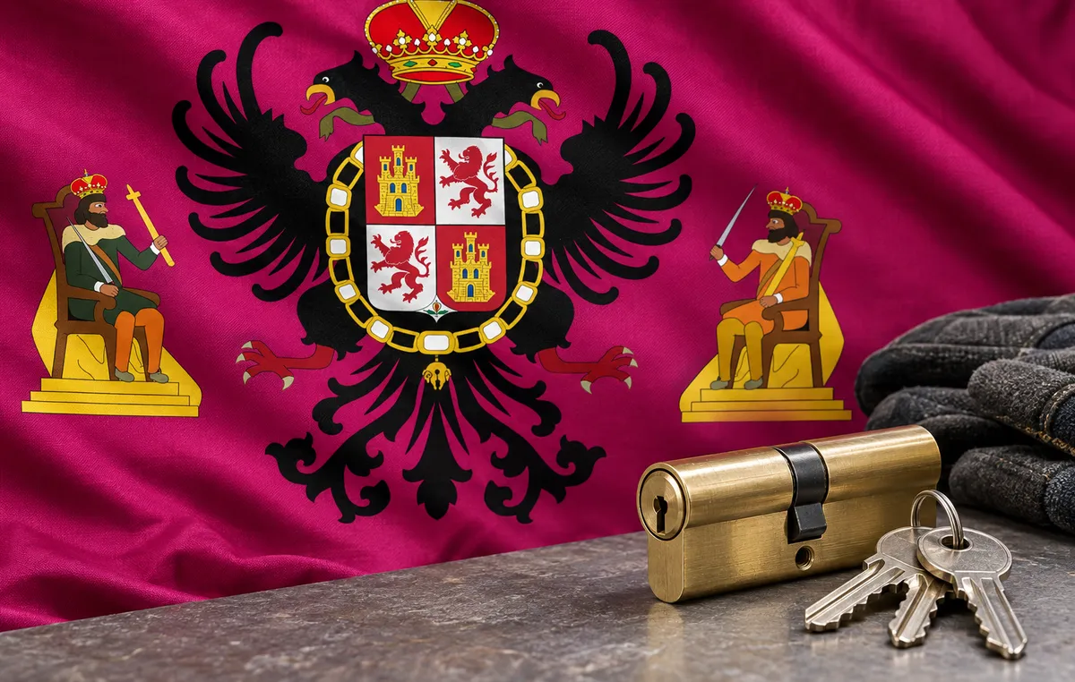Cerrajeros en Borox: bandera de la provincia de Toledo y un bombín nuevo con llaves