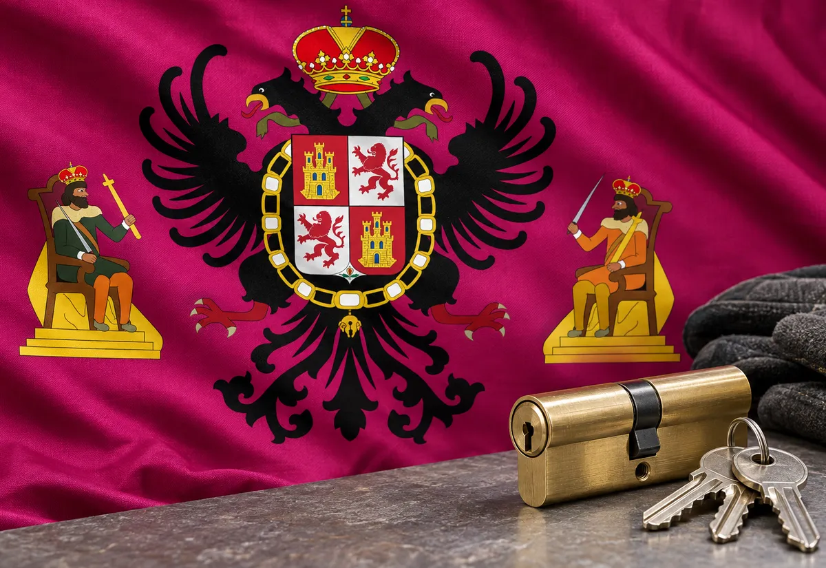 Cerrajeros en Burguillos de Toledo: bandera de la provincia de Toledo y un bombín nuevo con llaves