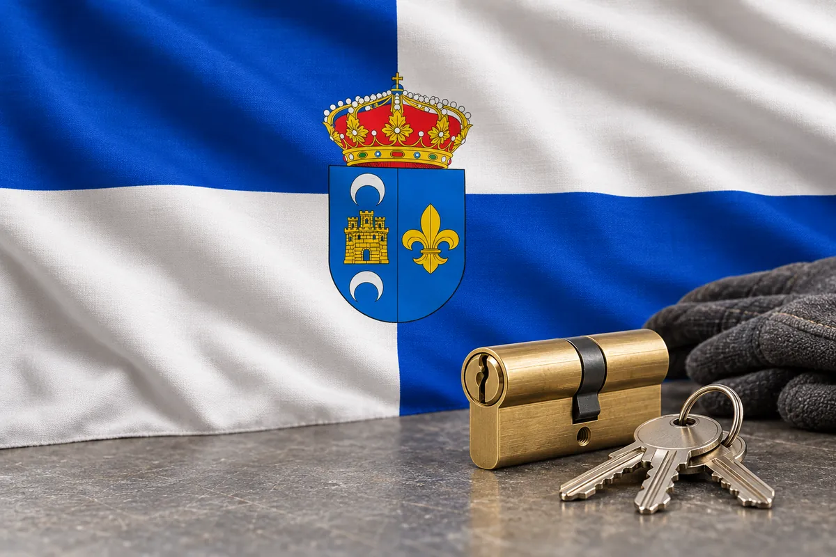 Cerrajeros en Casarrubios del Monte: bandera de Casarrubios del Monte con su escudo y un bombín nuevo