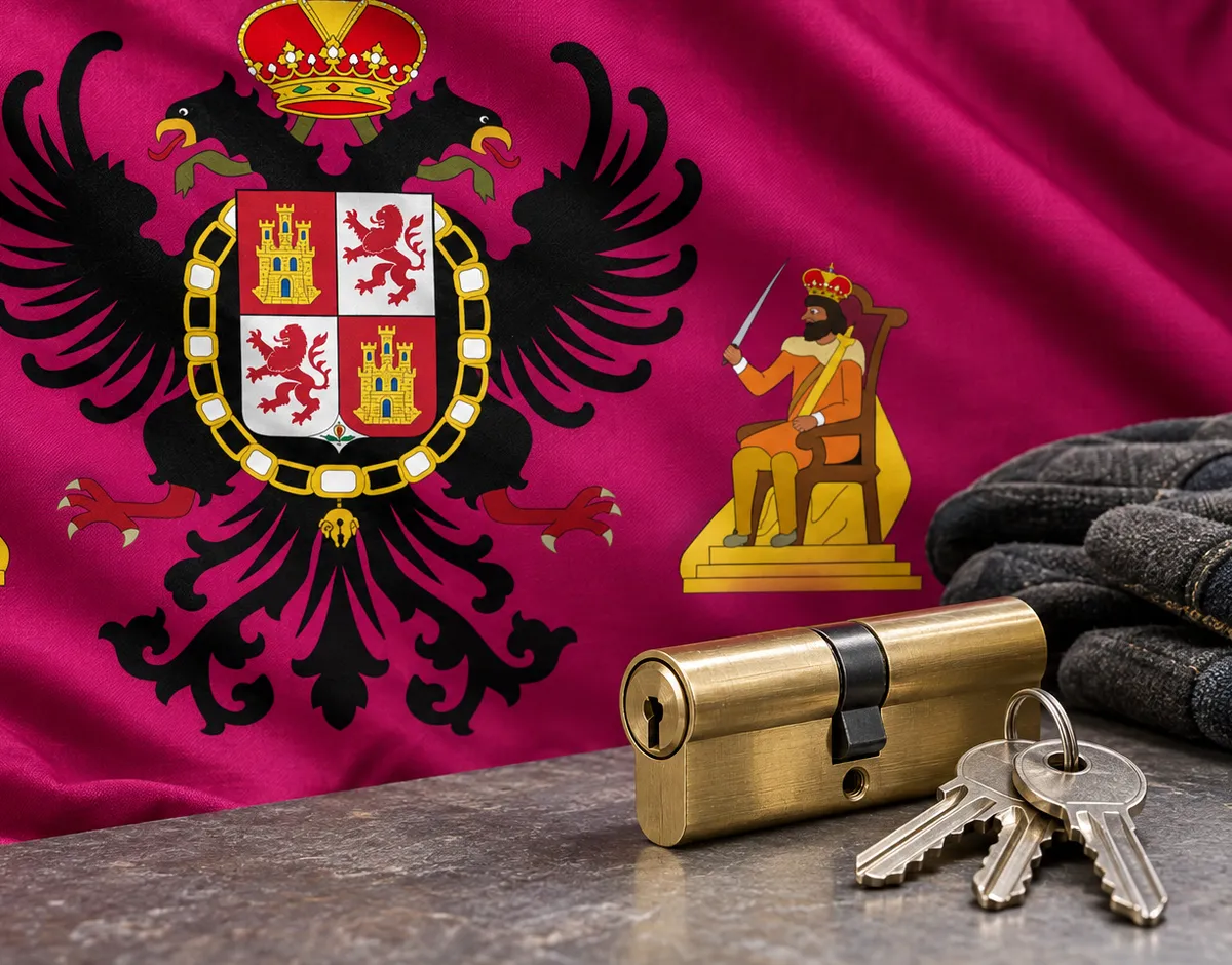 Cerrajeros en Cebolla: bandera de la provincia de Toledo y un bombín nuevo con llaves