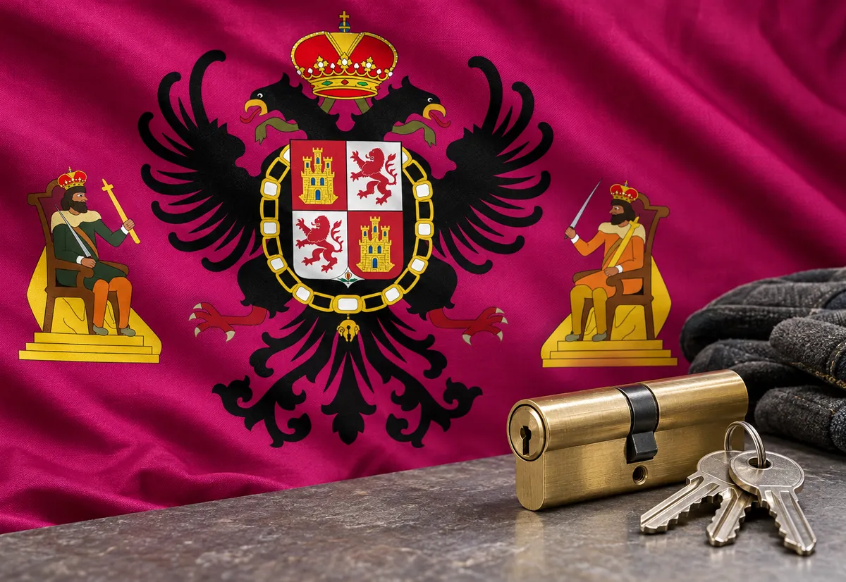 Cerrajeros en Chueca: bandera de la provincia de Toledo y un bombín nuevo con llaves