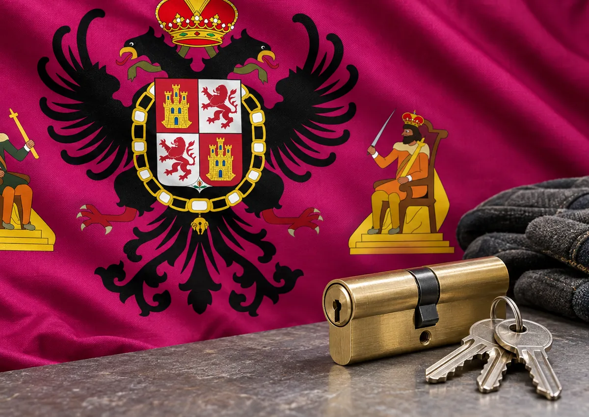 Cerrajeros en Cobisa: bandera de la provincia de Toledo y un bombín nuevo con llaves