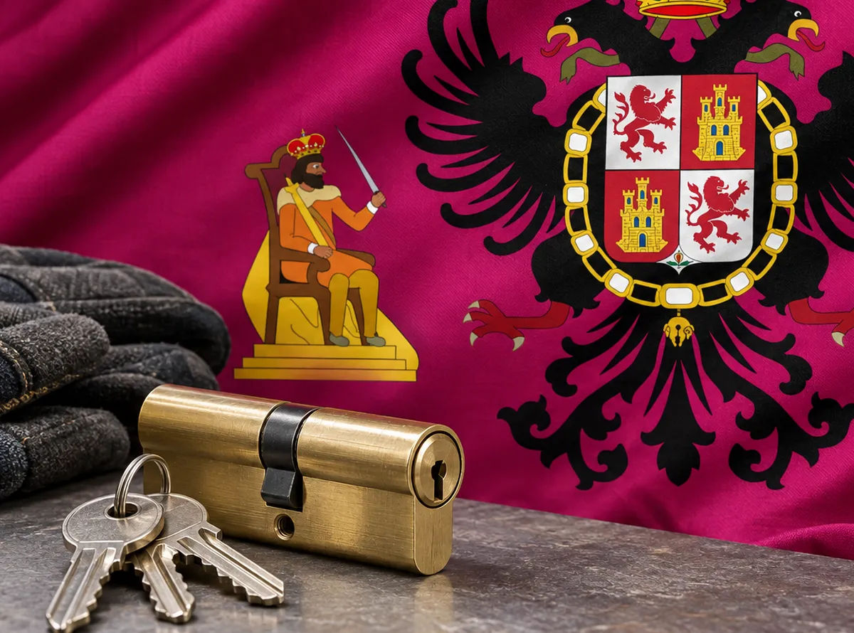 Cerrajeros en Cuerva: bandera de la provincia de Toledo y un bombín nuevo con llaves