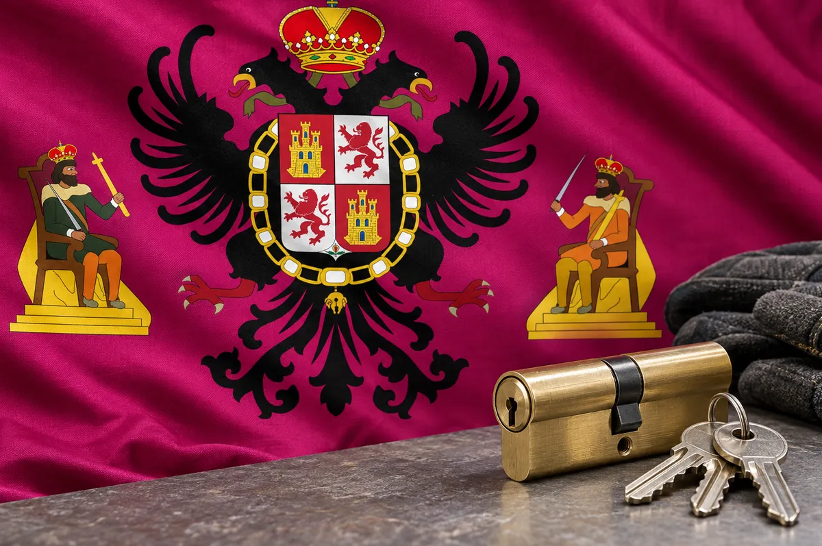 Cerrajeros en Escalonilla: bandera de la provincia de Toledo y un bombín nuevo con llaves