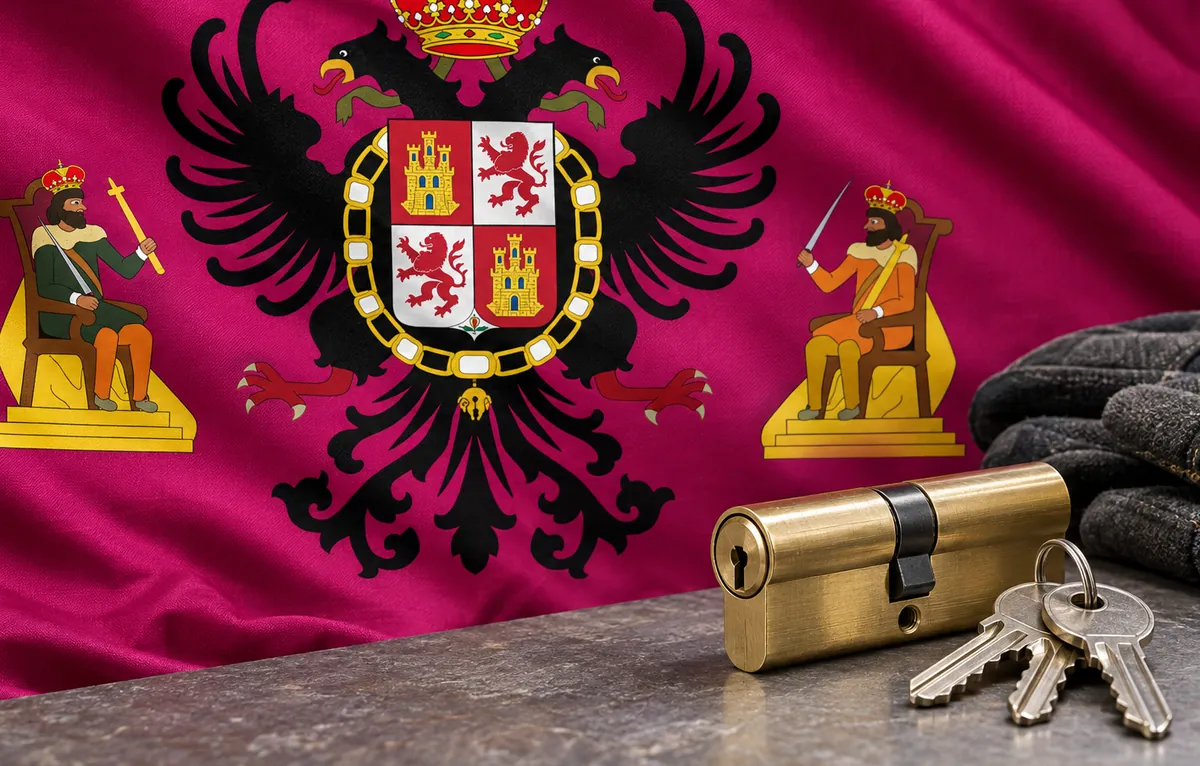 Cerrajeros en Esquivias: bandera de la provincia de Toledo y un bombín nuevo
