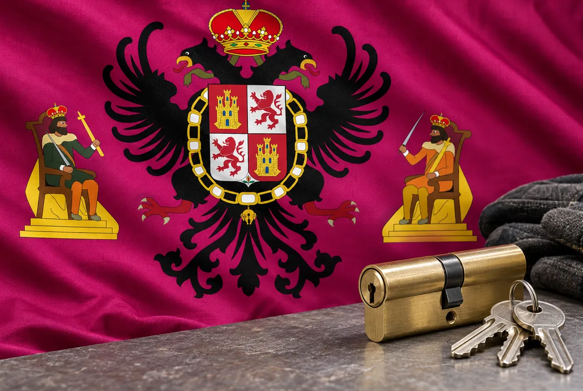 Cerrajeros en Gerindote: bandera de la provincia de Toledo y un bombín nuevo con llaves