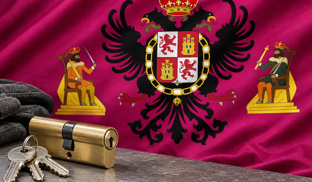 Cerrajeros en Guadamur: bandera de la provincia de Toledo y un bombín nuevo con llaves