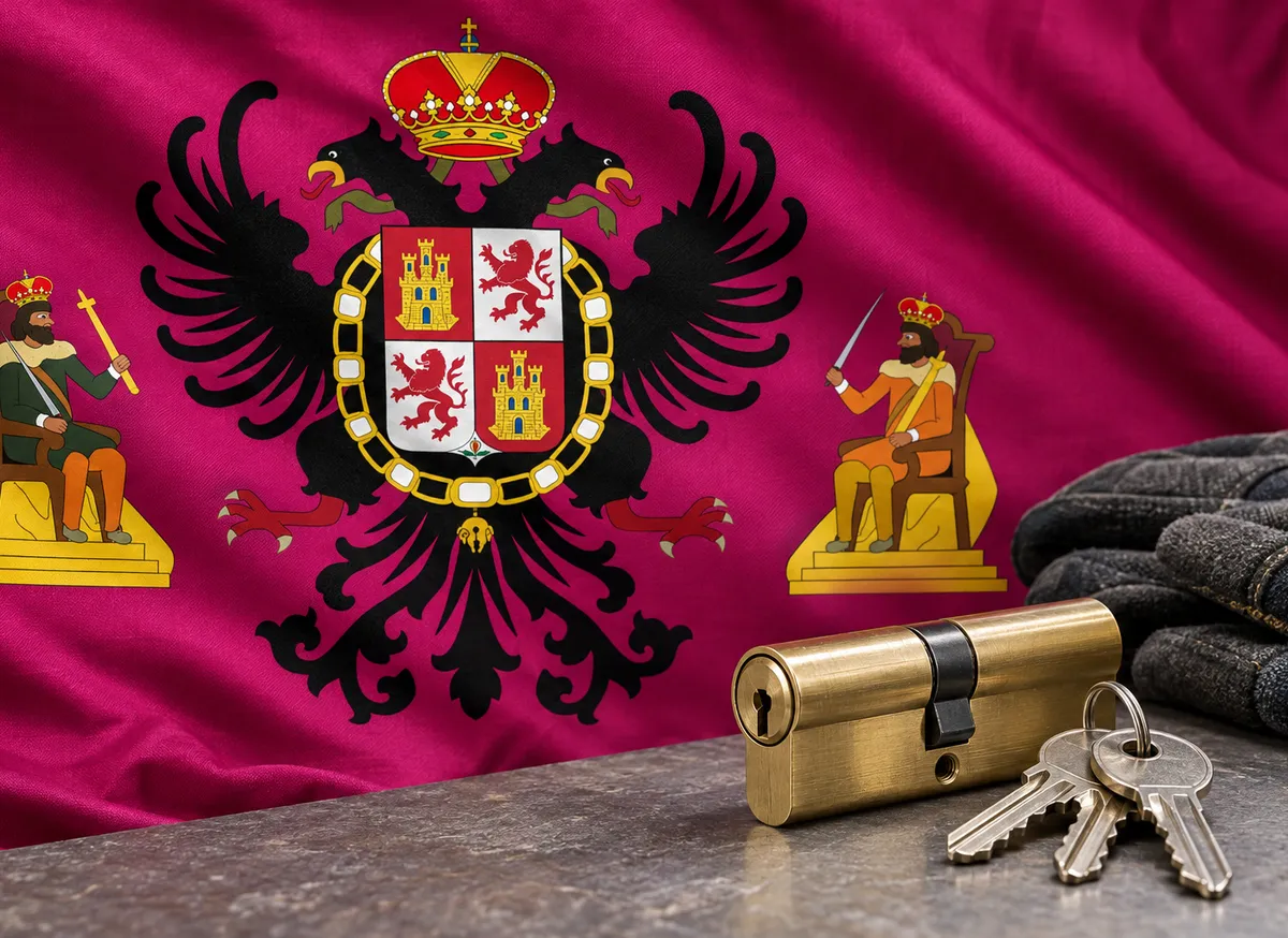 Cerrajeros en Lucillos: bandera de la provincia de Toledo y un bombín nuevo con llaves