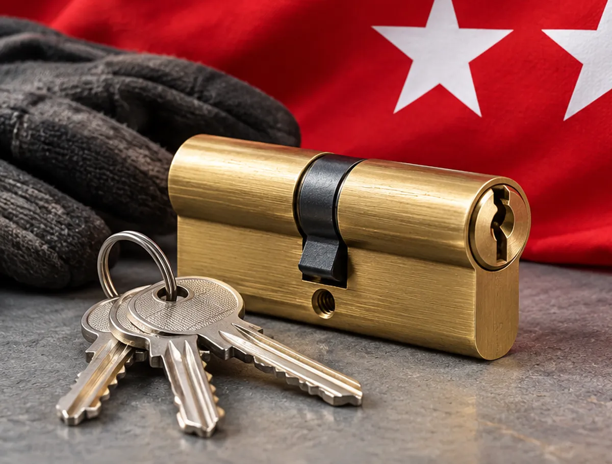 Bombín nuevo con sus llaves para un cambio de bombín en Argüelles, Madrid