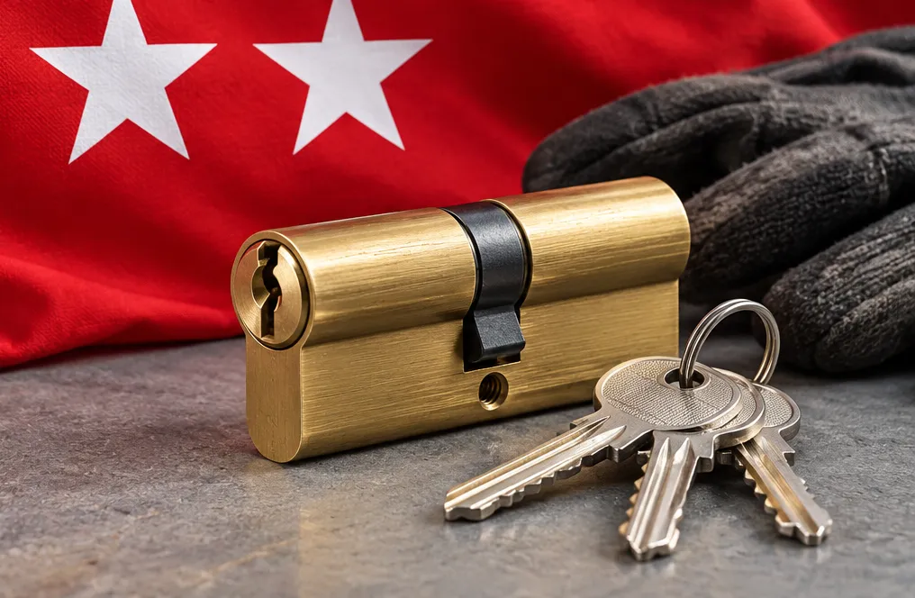 Bombín nuevo con sus llaves para un cambio de bombín en Chopera, Madrid
