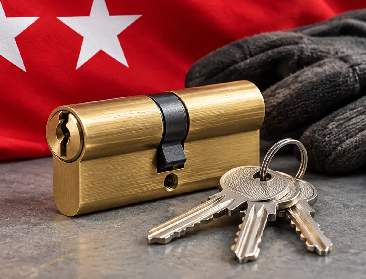 Bombín nuevo con sus llaves para un cambio de bombín en El Goloso, Madrid
