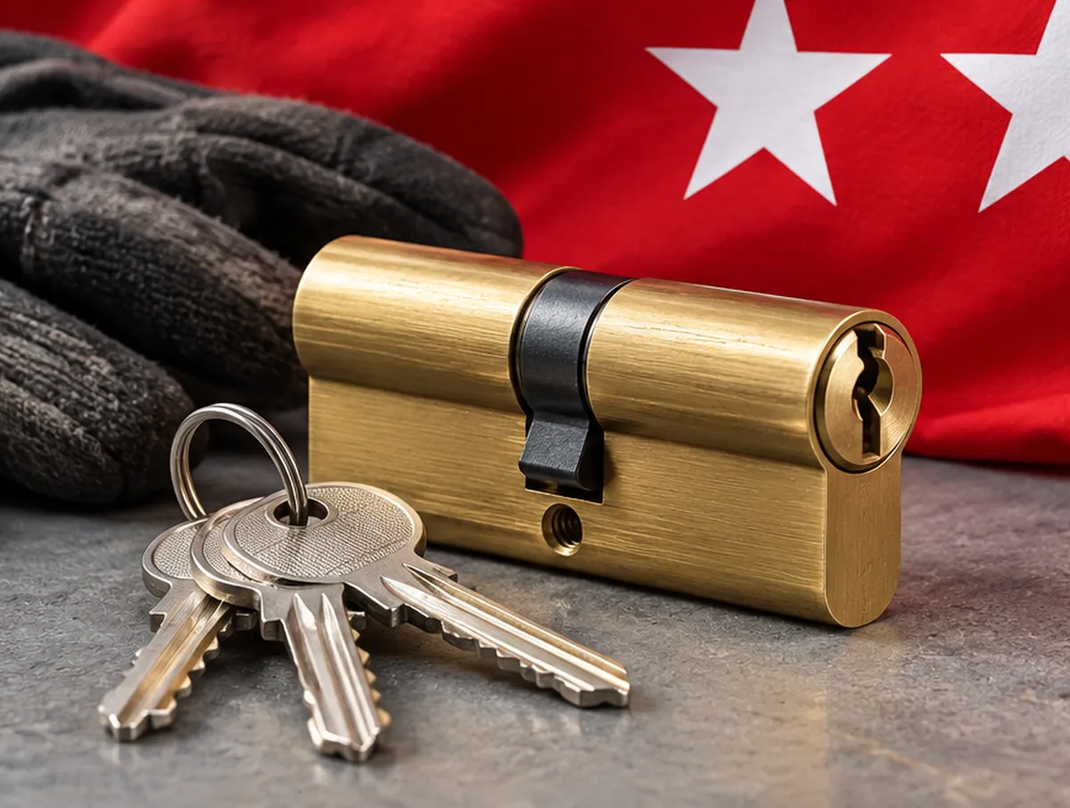 Bombín nuevo con sus llaves para un cambio de bombín en El Pardo, Madrid
