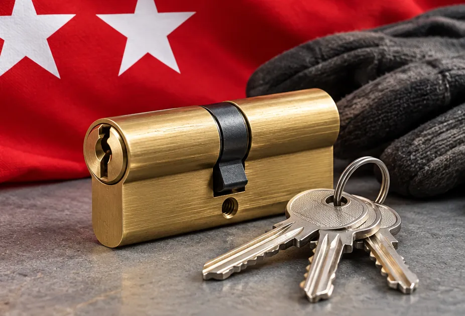 Bombín nuevo con sus llaves para un cambio de bombín en El Viso, Madrid
