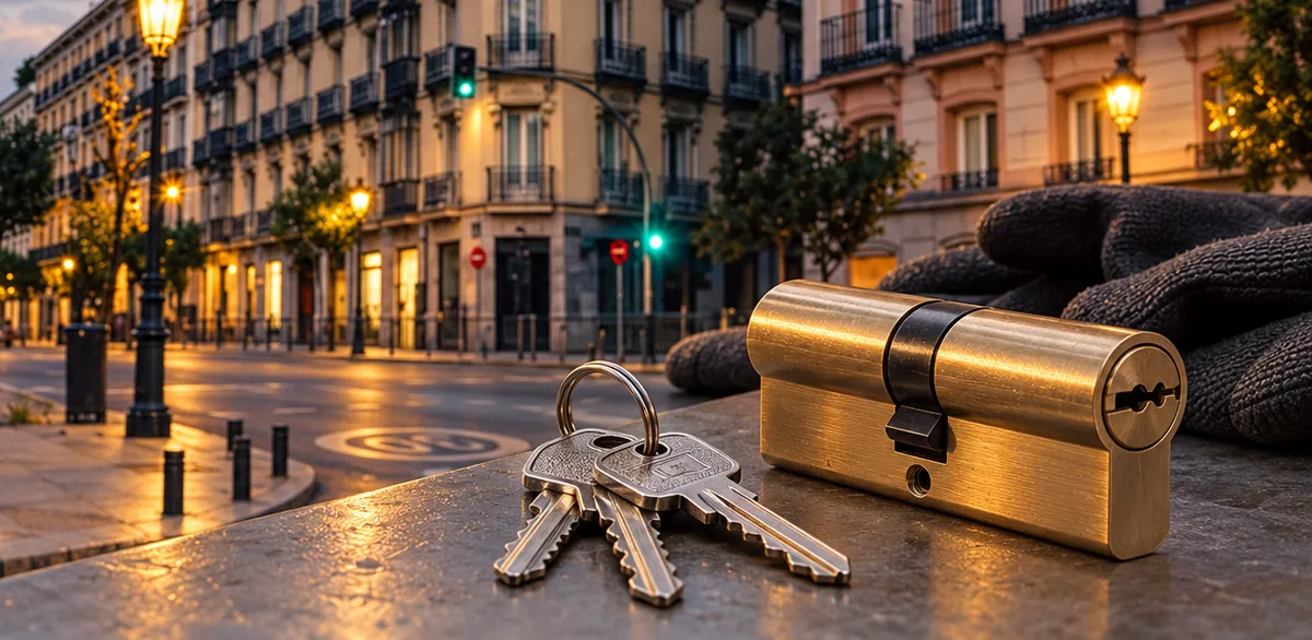 Bombín nuevo con llaves para un cambio de bombín en Justicia, Madrid
