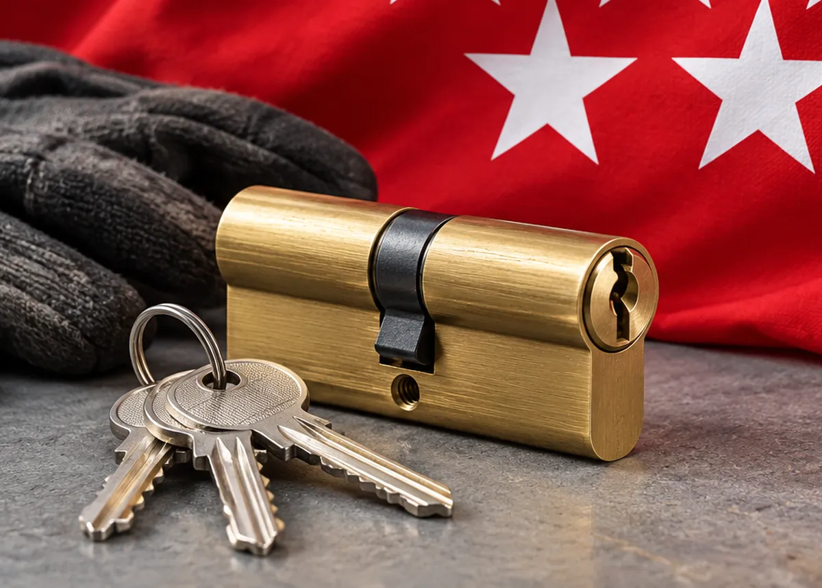 Bombín nuevo con sus llaves para un cambio de bombín en Moscardó, Madrid