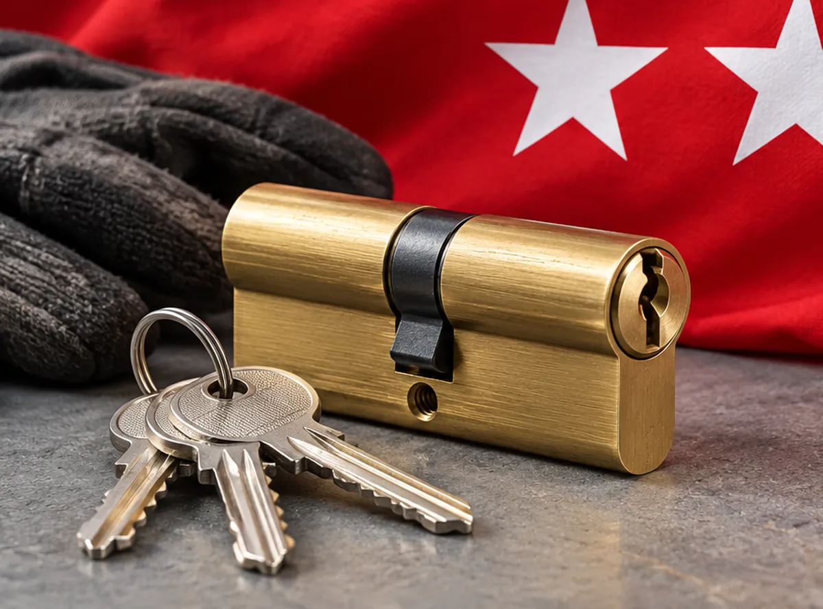 Bombín nuevo con sus llaves para un cambio de bombín en Orcasitas, Madrid