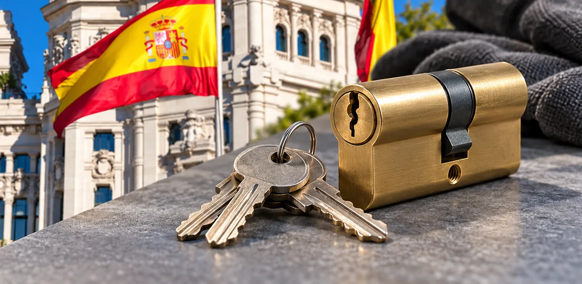 Bombín nuevo con llaves para un cambio de bombín en Palacio, Madrid