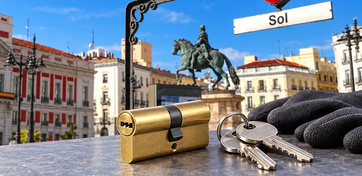 Bombín nuevo con llaves para un cambio de bombín en Sol, Madrid