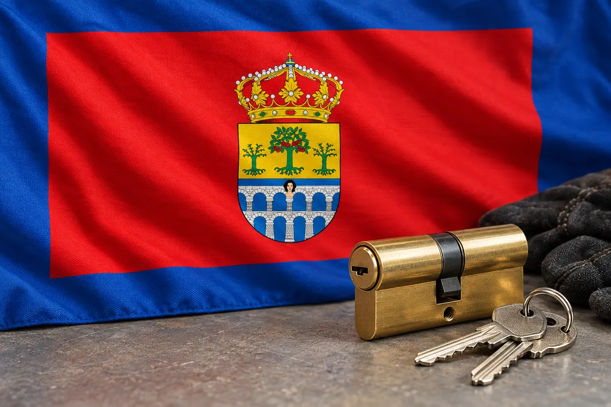 Cerrajeros en Moraleja de Enmedio: bandera de Moraleja con su escudo y un bombín nuevo