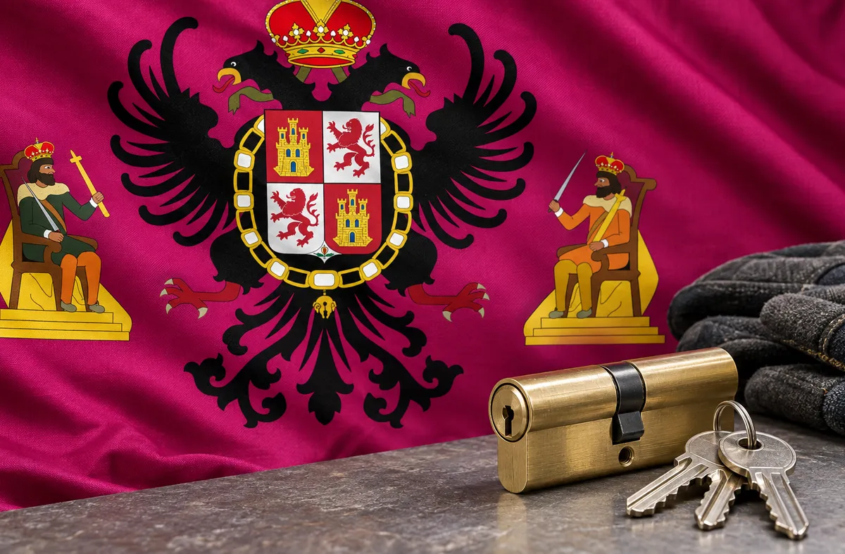 Cerrajeros en Otero: bandera de la provincia de Toledo y un bombín nuevo con llaves