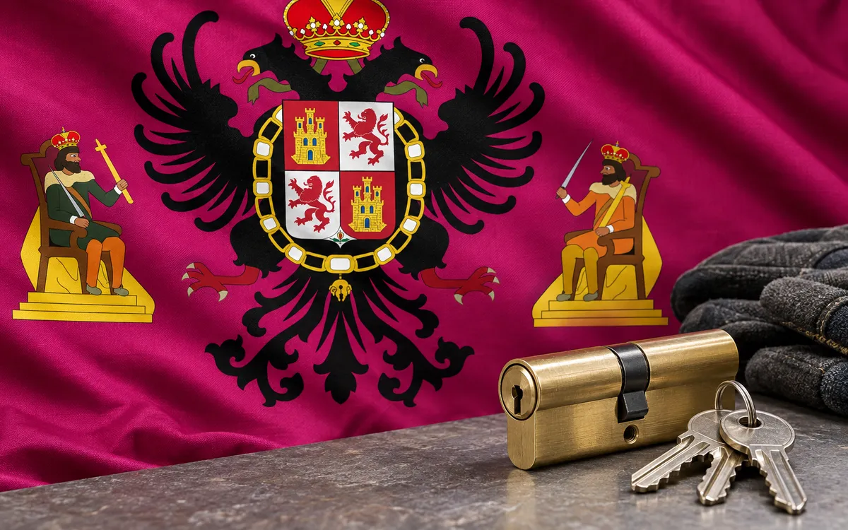 Cerrajeros en Pantoja: bandera de la provincia de Toledo y un bombín nuevo con llaves