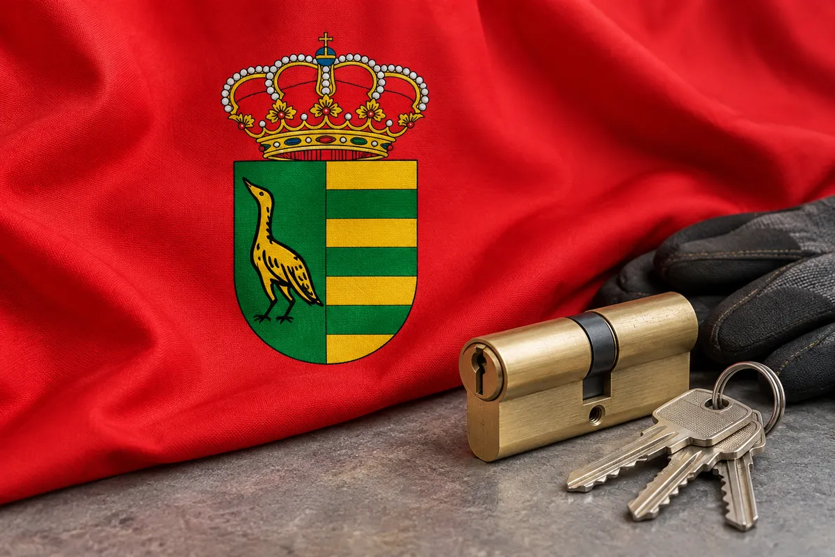 Cerrajeros en Parla: bandera de Parla con su escudo y un bombín nuevo con llaves