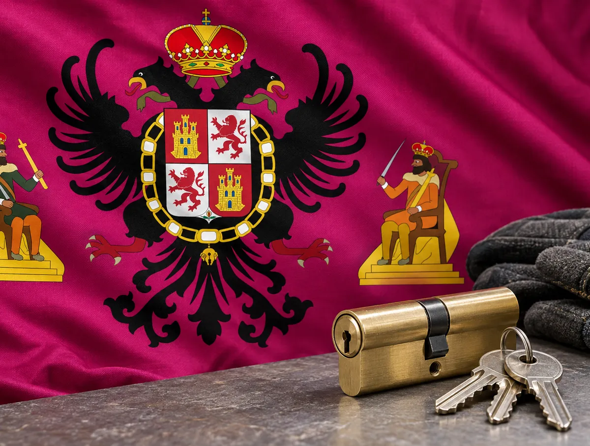Cerrajeros en Polán: bandera de la provincia de Toledo y un bombín nuevo con llaves