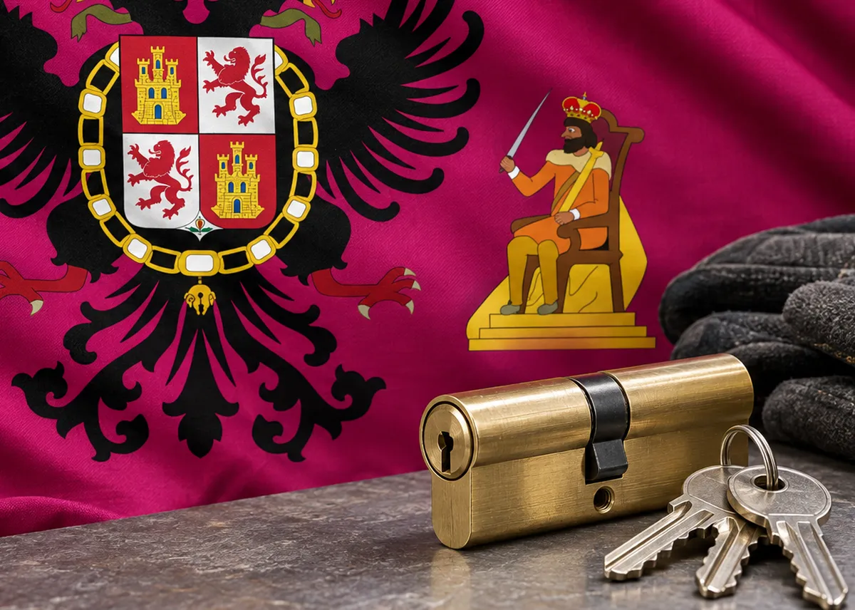 Cerrajeros en Pulgar: bandera de la provincia de Toledo y un bombín nuevo con llaves