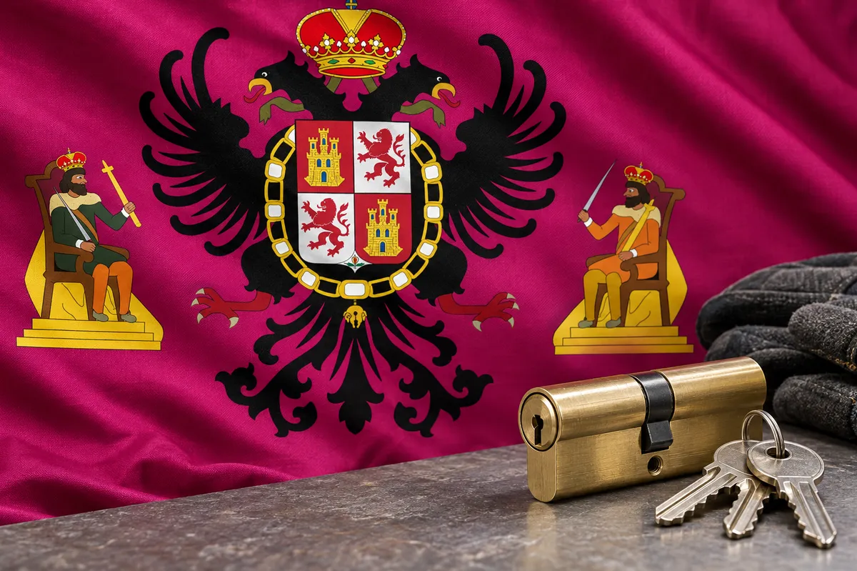 Cerrajeros en Quismondo: bandera de la provincia de Toledo y un bombín nuevo con llaves