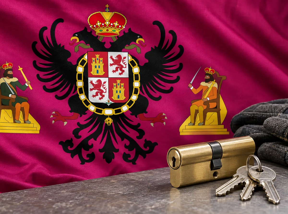 Cerrajeros en Totanés: bandera de la provincia de Toledo y un bombín nuevo con llaves