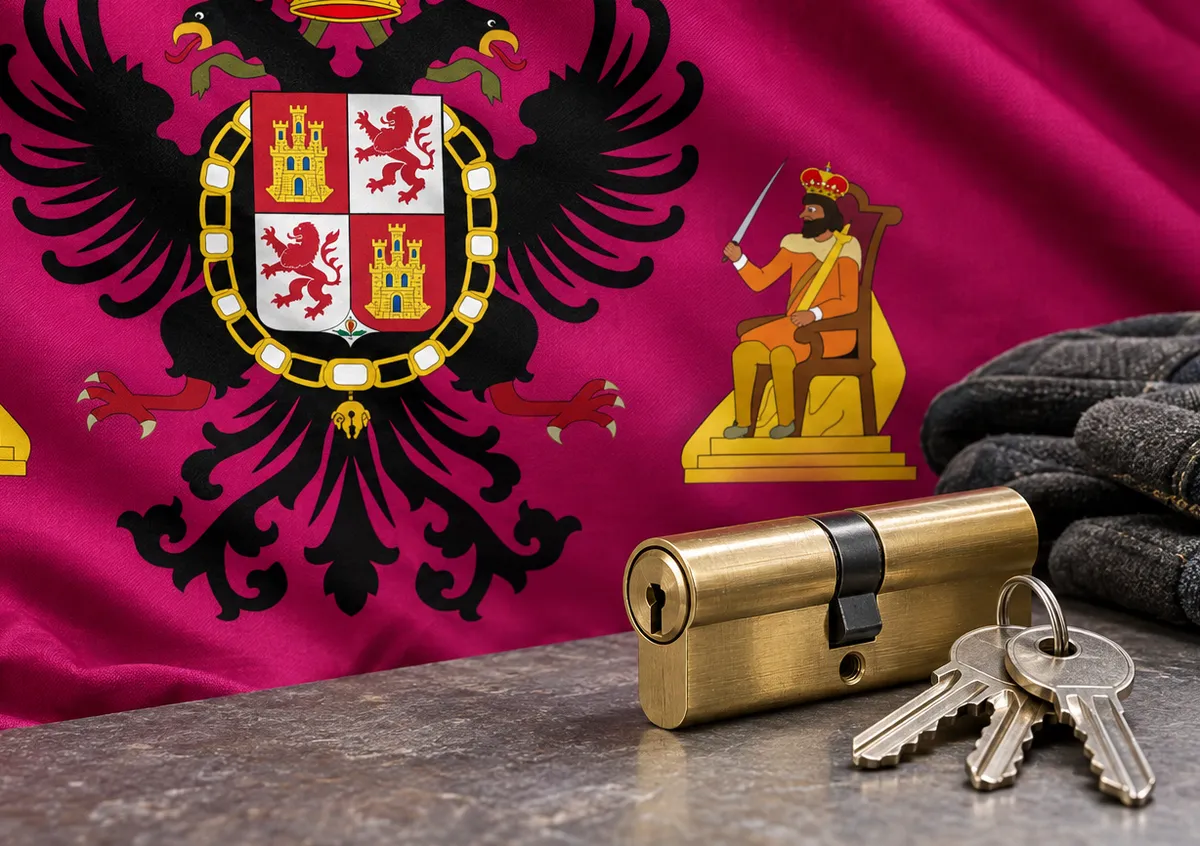 Cerrajero urgente en Burguillos de Toledo: bandera de la provincia de Toledo y un bombín nuevo