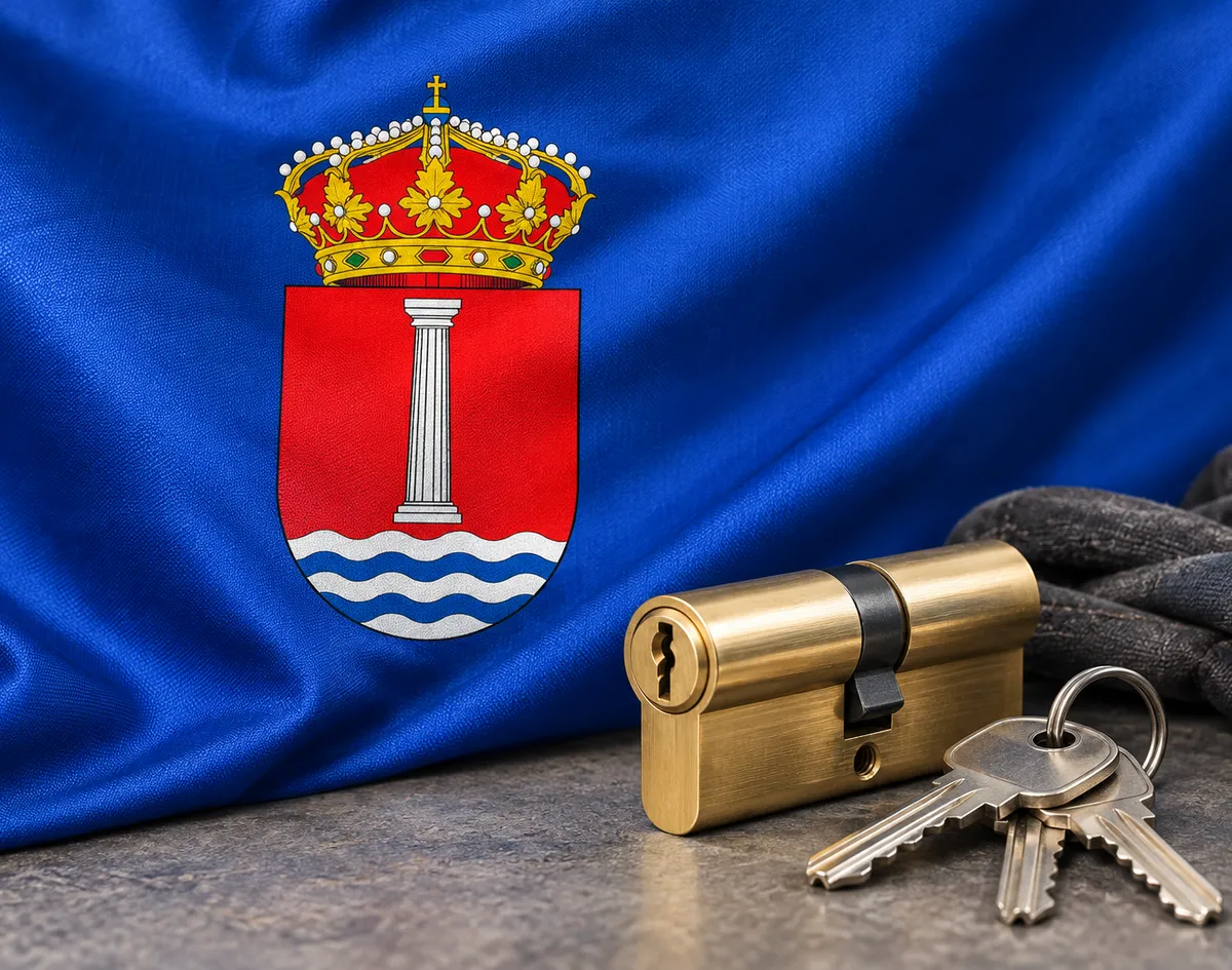 Cerrajero urgente en Humanes de Madrid: bandera de Humanes con su escudo y un bombín nuevo