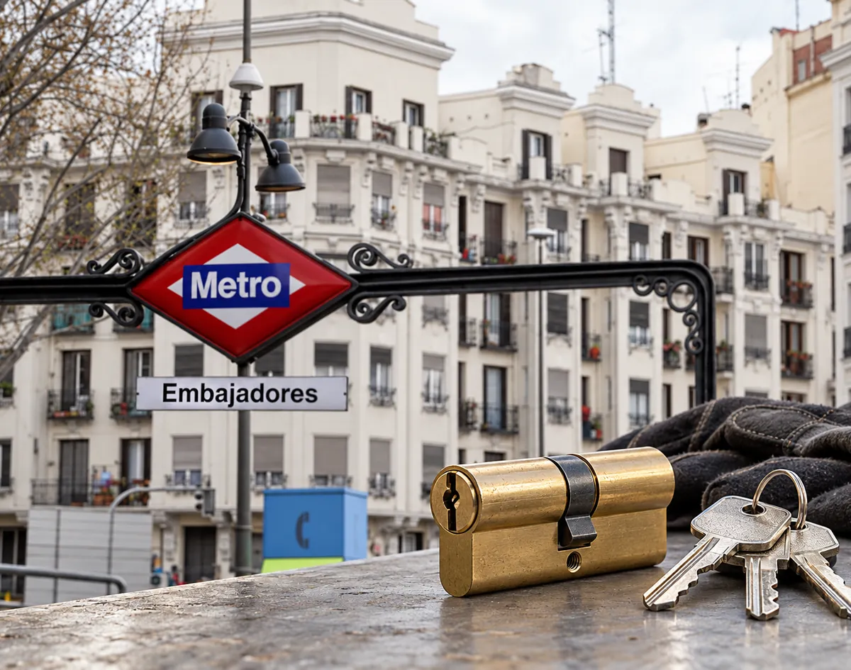 Cartel de metro Embajadores y bombín nuevo con llaves: cerrajero urgente en Embajadores, Madrid