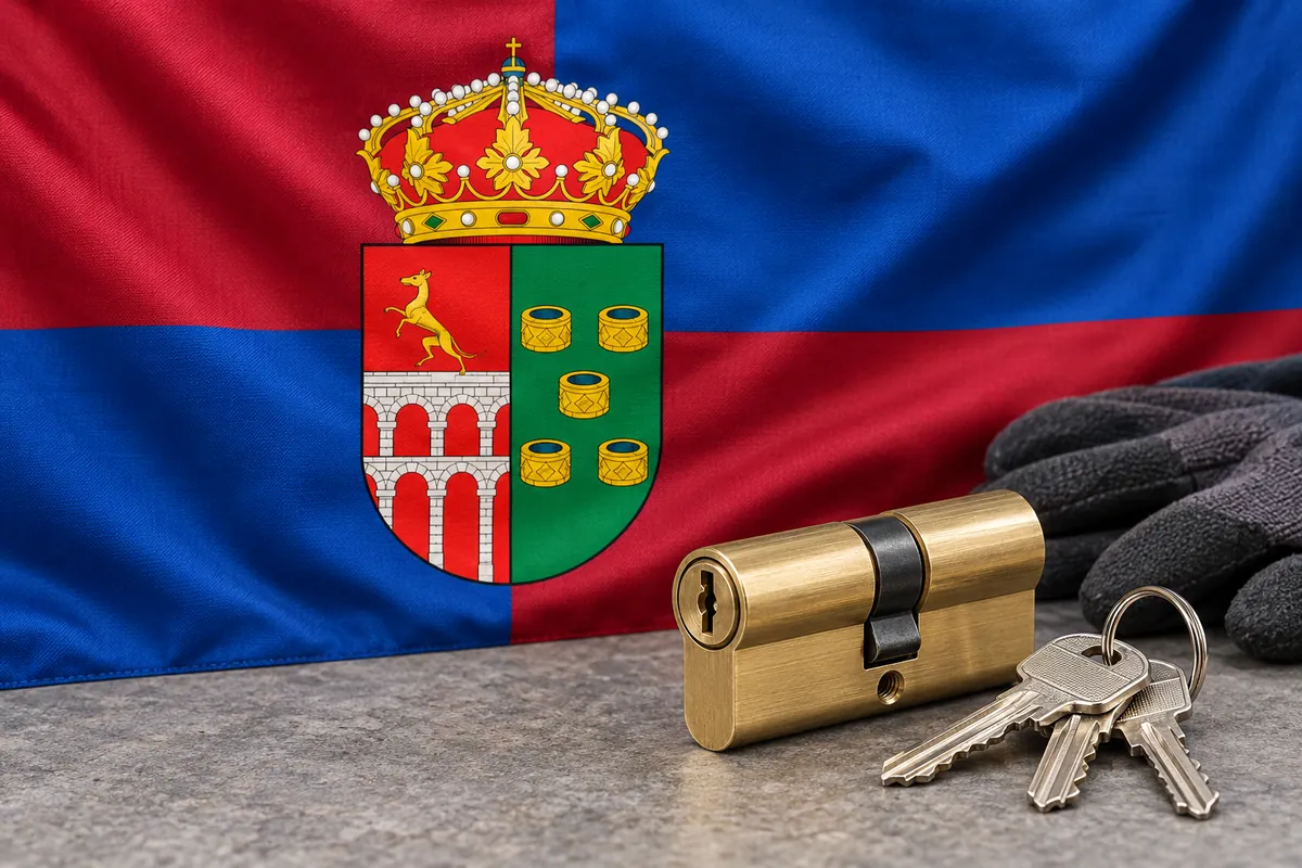 Cerrajeros en Valmojado: bandera de Valmojado con su escudo y un bombín nuevo