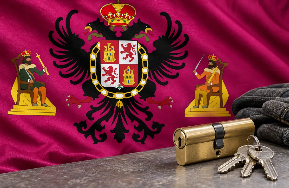 Cerrajeros en Yunclillos: bandera de la provincia de Toledo y un bombín nuevo con llaves